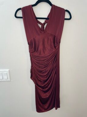 Alice + Olivia Burgundy Ruched Midi Dress